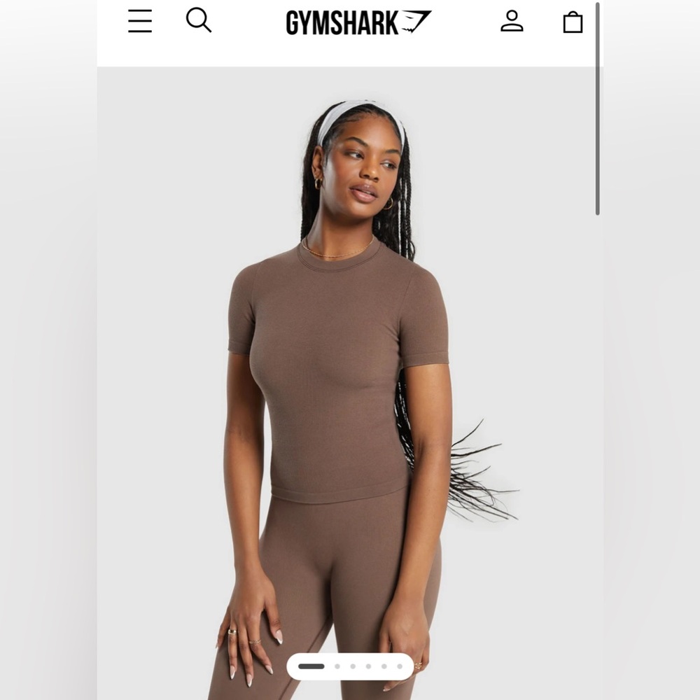Gymshark Women’s RIBBED COTTON SEAMLESS T-SHIRT Top Medium Soft Brown